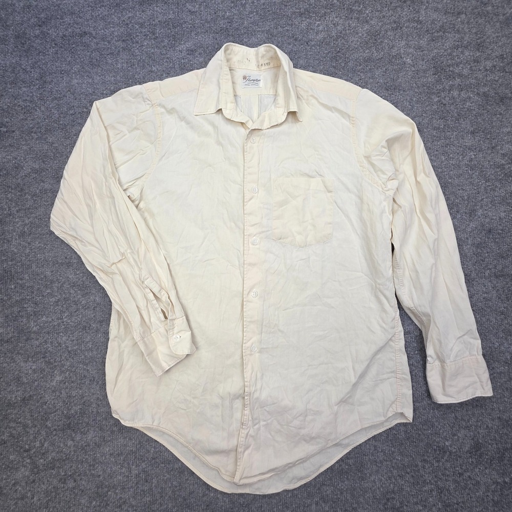 Vintage Hampton Sanforized Shirt Mens Size Small 14.5 Cotton Ivory Yellow